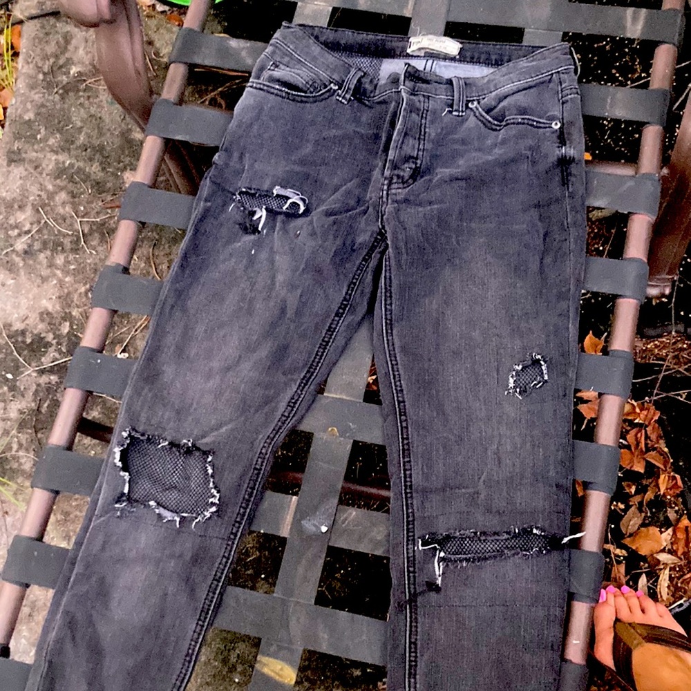 Free people fish net holey jeans